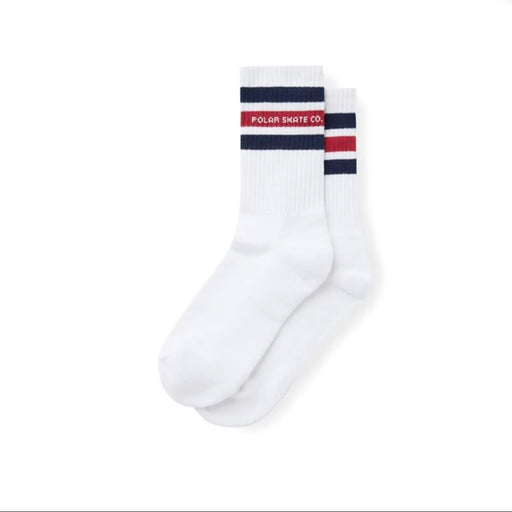 Polar Fat Stripe Socks - White/Navy/Red | Underground Skate Shop