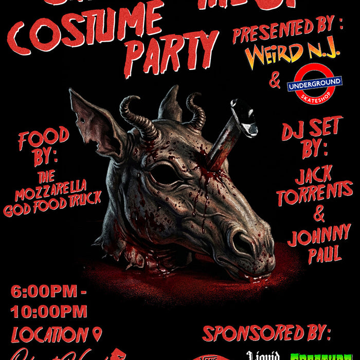 Halloween costume party flyer: Weird N.J. and Underground Skate Shop at Ghost Hawk Brewing Co., October 31, 6–10 PM.