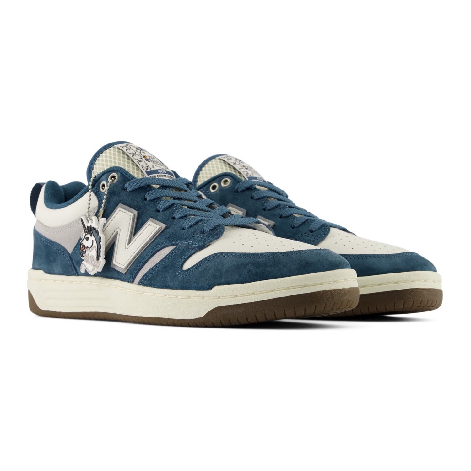 New Balance Numeric 480 Focus Skateshop in Blue/White, angled pair view