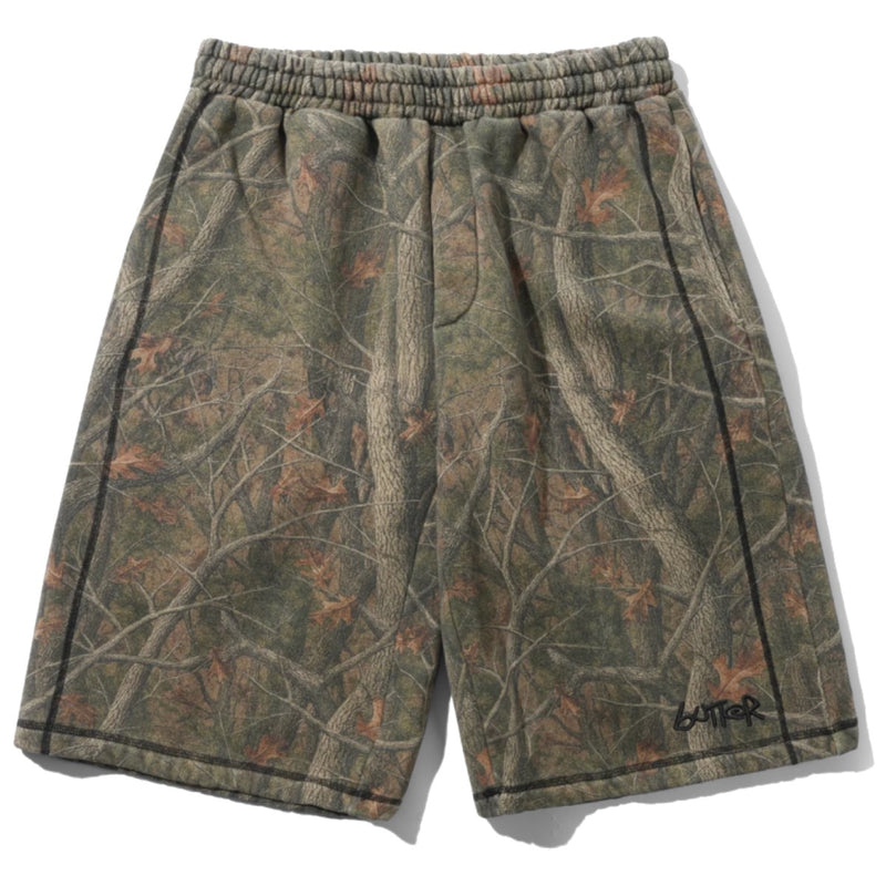 Butter Goods Overlock Stitch Fleece Shorts - Forest Camo