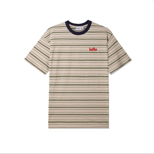 Butter Goods Park Stripe T-Shirt - Tan/Black/Lime | Underground Skate Shop