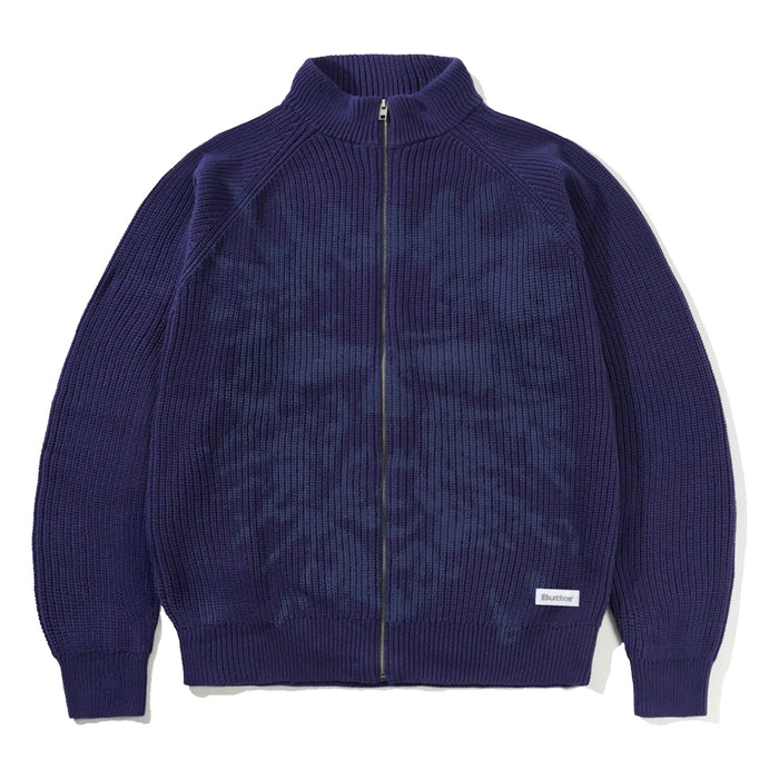 Butter Goods Shout Zip-Thru Knit Sweater - Dark Blue
