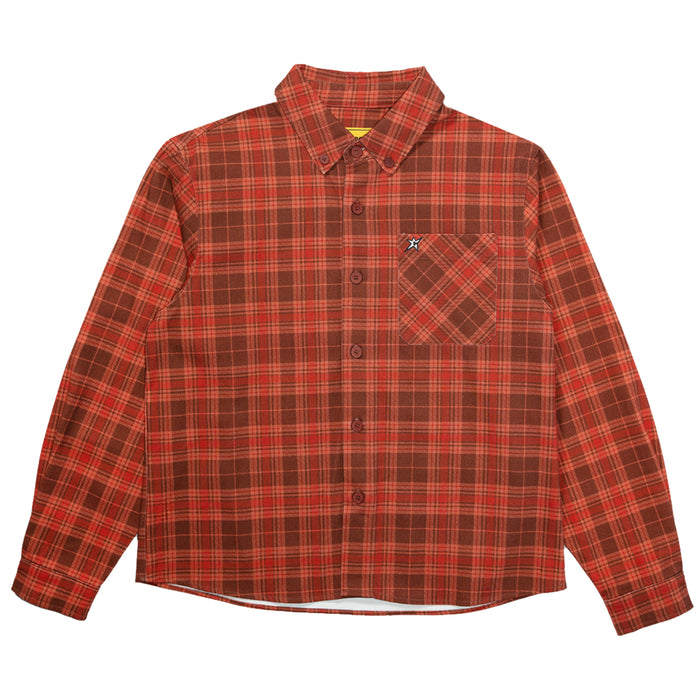 Carpet Company Plaid Denim Button Up - Brown Front