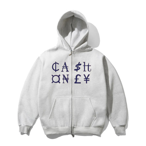 Cash Only Currency Zip-Up Hoodie - Ash