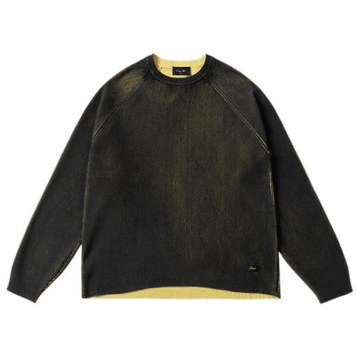 Dime Printed Rib Knit Sweater - Black/Yellow Front