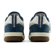 New Balance Numeric 480 Focus Skateshop in Blue/White, rear view and heel pulls