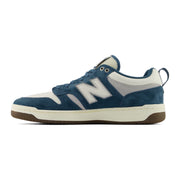 New Balance Numeric 480 Focus Skateshop in Blue/White, left side view