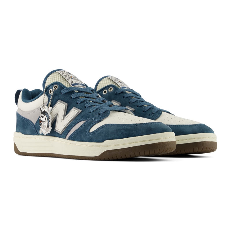 New Balance Numeric 480 Focus Skateshop in Blue/White, angled pair view