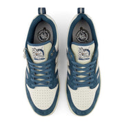 New Balance Numeric 480 Focus Skateshop in Blue/White, top view with unicorn tongue artwork