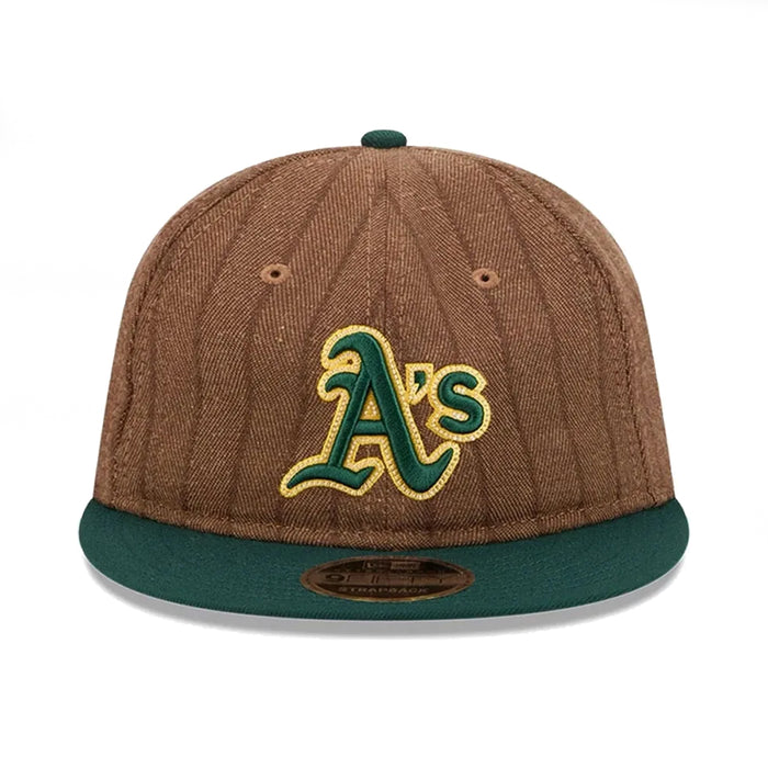 New Era Oakland A's Wool Pinstripe 9Fifty Strap Back - Brown/Green Front