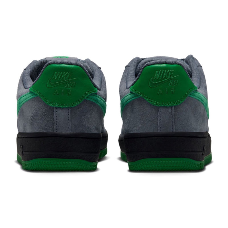 Nike SB Air Force 1 "Nocturnal" rear view with green heel tabs