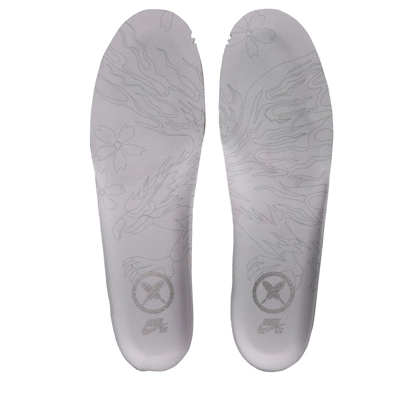  Nike SB Air Force 1 x Yuto insoles with light gray floral and wave patterns, featuring a circular logo near the heel, shown against a plain white background.