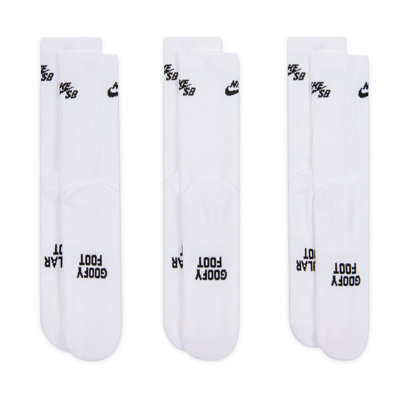 Nike SB Everyday Elevated 3-Pack Socks - White | Underground Skateshop