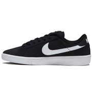 A black Nike low-top sneaker with a white Swoosh and a white rubber sole, shown in a side profile.