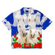 Pleasures White Horse Button Up - Blue | Underground Skate Shop