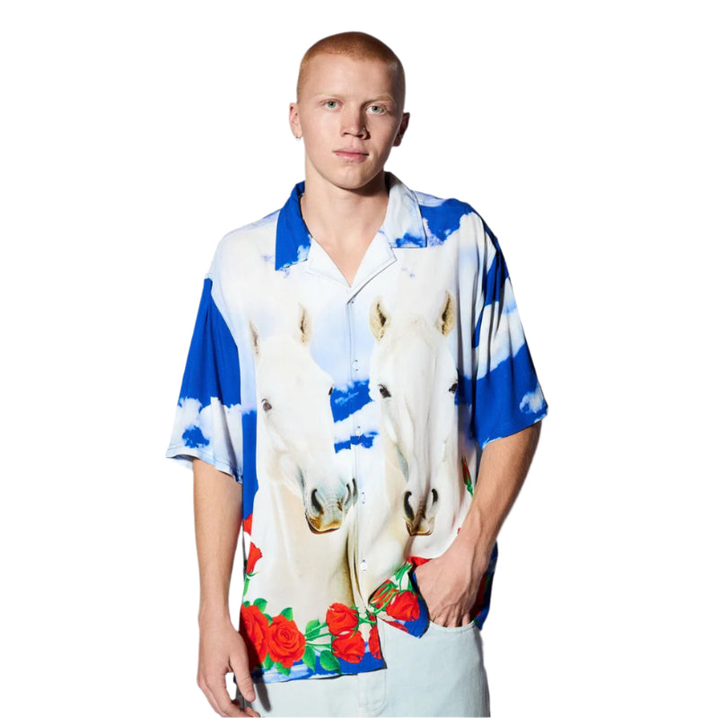 Pleasures White Horse Button Up - Blue | Underground Skate Shop