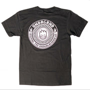 A black Spitfire t-shirt shown from the back, featuring a large white circular graphic print with the text 'UNDGRND' and 'KEEPING THE UNDERGROUND UNDERGROUND' surrounding a stylized face.