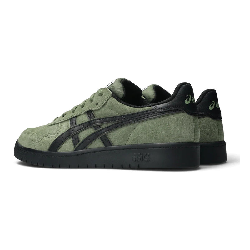 ASICS Japan Pro skate shoes in Moss/Black, rear three-quarter view showing black heel panels.