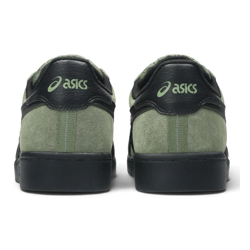 ASICS Japan Pro skate shoes in Moss/Black, heel view showing ASICS branding.