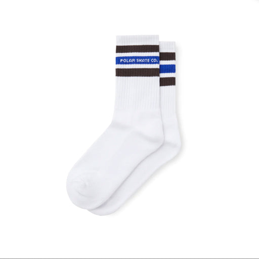 Polar Fat Stripe Socks - White/Brown/Blue | Underground Skate Shop