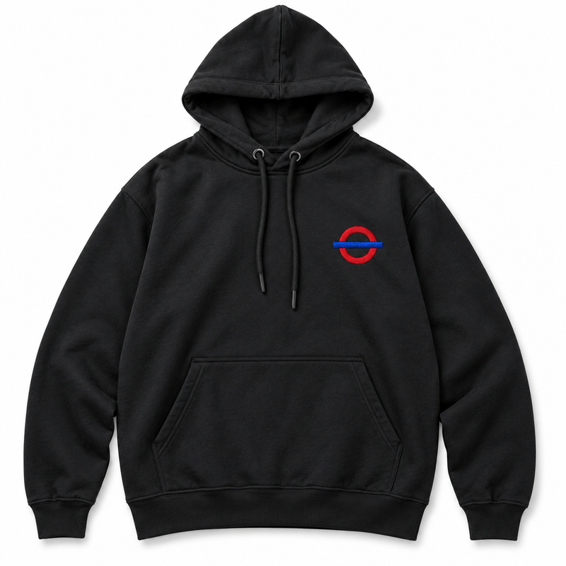 Underground Roundel Hoodie in Black, front-view placeholder mockup