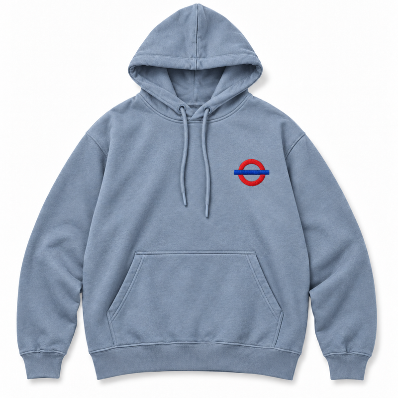 Underground Roundel Hoodie in Heather Blue, front-view placeholder mockup