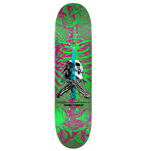 Powell & Perata Deck - Skull & Sword 8" Pink/Green | Underground Skate Shop